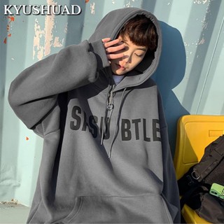 KYUSHUAD เสื้อสเวตเตอร์มีฮู้ดแฟชั่นเทรนด์ใหม่ทรงหลวมสำหรับผู้ชาย