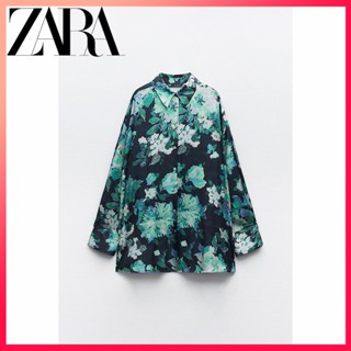 Zara ใหม่ เสื้อเชิ้ต ทรงหลวม พิมพ์ลายดอกไม้ สําหรับผู้หญิง