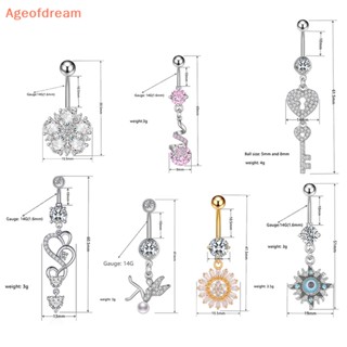 [Ageofdream] ใหม่ เครื่องประดับ แหวนสเตนเลส ห้อยพู่ ลายดอกไม้ สําหรับหน้าท้อง ร่างกาย