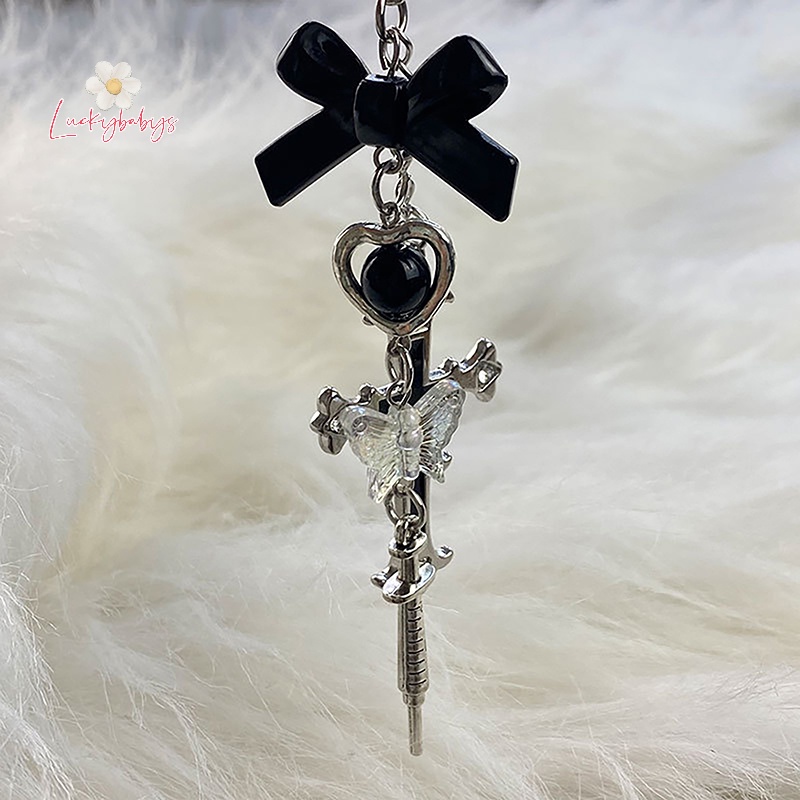 Luckybabys> ใหม่ พวงกุญแจ จี้ผีเสื้อ สีดํา Y2K พร้อมสายคล้อง สําหรับห้อยโทรศัพท์มือถือ