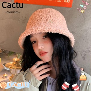 Cactu หมวกบักเก็ต โพลีเอสเตอร์ ผ้ากํามะหยี่ขนนิ่ม ให้ความอบอุ่น ขนาดเล็ก ป้องกันความหนาวเย็น แฟชั่นสําหรับกลางแจ้ง