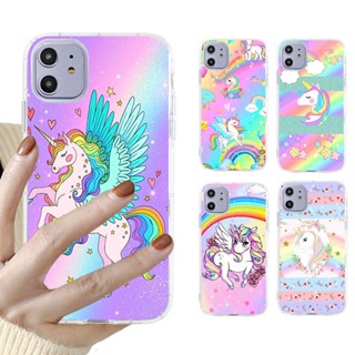 เคสโทรศัพท์มือถือแบบใส กันกระแทก ลายยูนิคอร์น สีรุ้ง แฟชั่น สําหรับ IPhone 11 12 13 14 15 Pro Promax 7 8 Plus X XS XR XSMAX 11Pro 12Pro 13Pro 14Pro 14Plus QMY