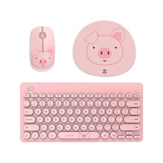 ชุดคีย์บอร์ด และเมาส์ไร้สาย 2.4GHz แบบบาง ขนาดเล็ก ลายหมูน่ารัก สีชมพู พร้อมตัวรับสัญญาณ USB สําหรับ iPad แล็ปท็อป Android เดสก์ท็อป พีซี โน๊ตบุ๊ค