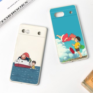 เคสโทรศัพท์มือถือ ซิลิโคนนิ่ม ไมโครไฟเบอร์ ลายการ์ตูนอนิเมะ Ponyo on the Cliff อุปกรณ์เสริม สําหรับ Google Pixel 7 Pro 7A 7 6Pro 6A 6