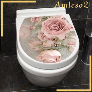 [Amleso2] สติกเกอร์ติดฝาชักโครก ลายดอกไม้ มีกาวในตัว สําหรับห้องน้ํา