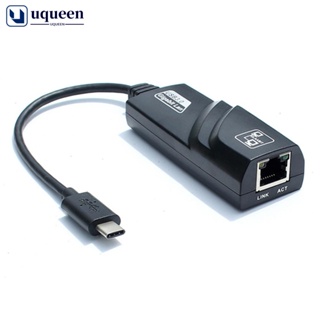 Uqueen อะแดปเตอร์การ์ดเครือข่าย Type C เป็น RJ45 10 100 1000Mbps USB 3.1 เป็น RJ45 Gigabit Ethernet LAN RTL8153 B9E8