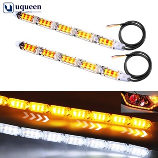 Uqueen แถบไฟเลี้ยว LED DRL กันน้ํา สีขาว เหลือง สําหรับตกแต่งรถยนต์ M8X9 1 ชิ้น