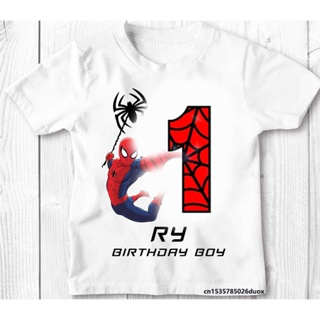 เสื้อยืดแขนสั้น พิมพ์ลาย Marvel Spiderman สีขาว แฟชั่นฤดูร้อน สําหรับเด็กผู้ชาย 2023