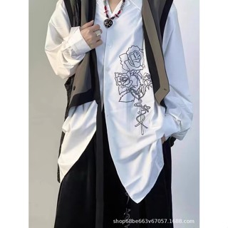 [X-MEN] Yohji Yamamoto Niche เสื้อเชิ้ตแขนยาวลําลอง ปักลาย ทรงหลวม สีขาว สําหรับผู้ชาย