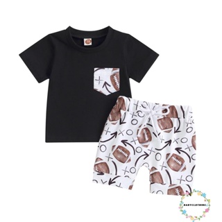 Babyclothes- ชุดเสื้อแขนสั้น และกางเกงขาสั้น พิมพ์ลายรักบี้ แฟชั่นฤดูร้อน สําหรับเด็กผู้ชาย 2 ชิ้น