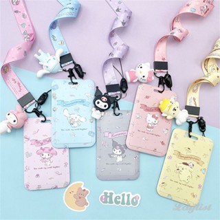 ✿ Sanrio ผู้ถือบัตรรถบัสรถไฟใต้ดินบัตร ID ชุด Kawaii Cinnamoroll My Melody อะนิเมะพวงกุญแจจี้พลาสติกด้วยเชือกเส้นเล็กหัวเข็มขัดแบบพับเก็บได้ของขวัญ