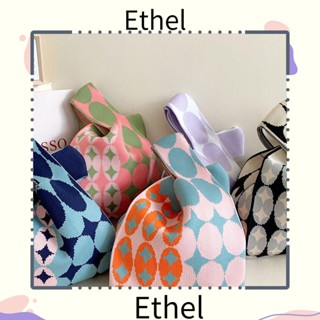 Ethel1 กระเป๋าถือ กระเป๋าช้อปปิ้งลําลอง ผ้าถัก ลายสก๊อต ขนาดเล็ก สําหรับผู้หญิง