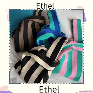 Ethel1 กระเป๋าถือ กระเป๋าช้อปปิ้ง ผ้าถัก ลายสก๊อต ใช้ซ้ําได้ สําหรับผู้หญิง