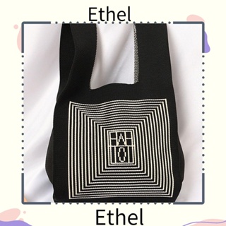 Ethel1 กระเป๋าถือ กระเป๋าสะพายไหล่ กระเป๋าช้อปปิ้ง ผ้าถัก ใช้ซ้ําได้