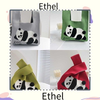 Ethel1 กระเป๋าถือถัก แฮนด์เมด ลายแพนด้า ใช้ซ้ําได้