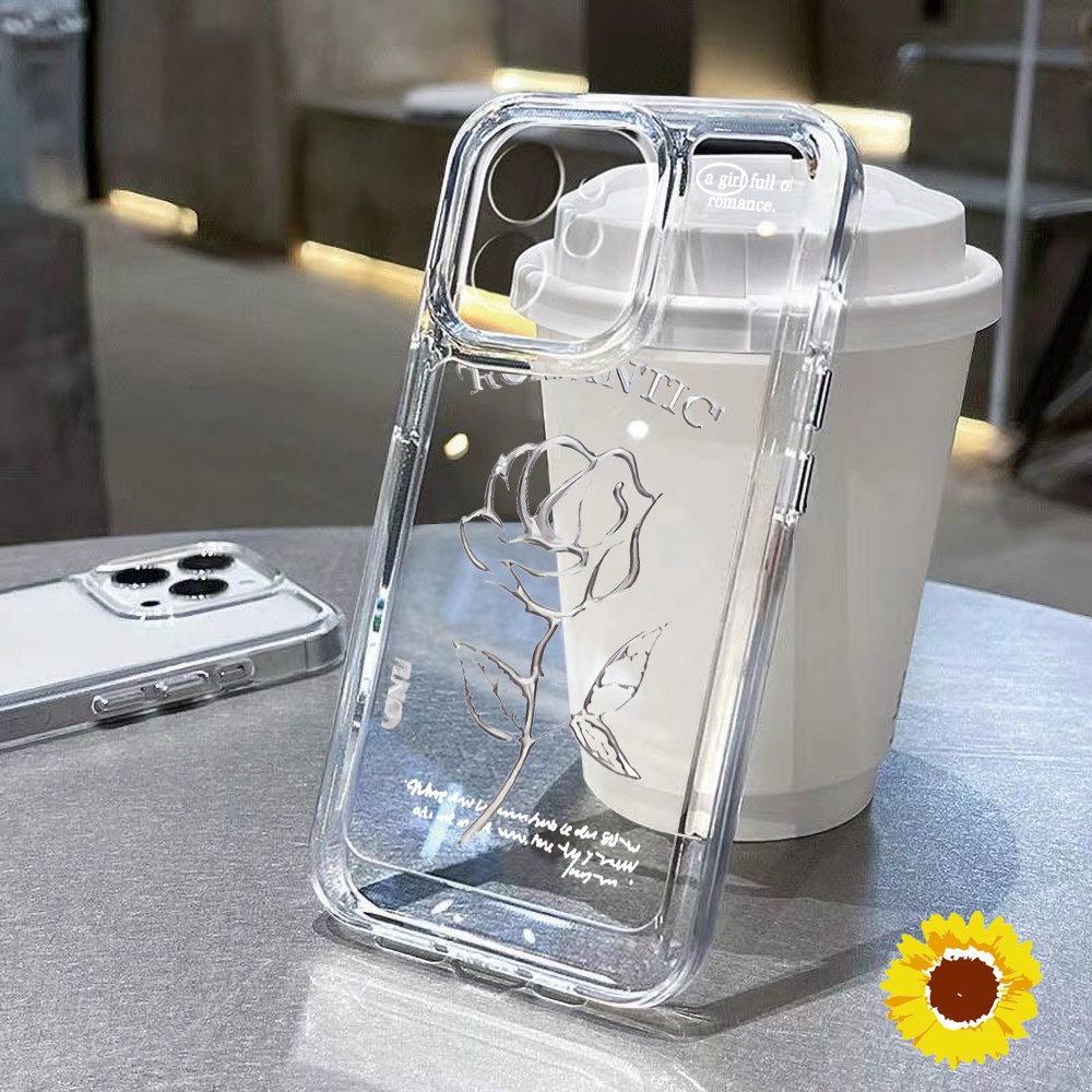 Space Clear RoseซิลิโคนสำหรับIPhone 11 12 13 14 Pro 15 Max 7 8 Plus XS Max XS SE 2020 กันกระแทก