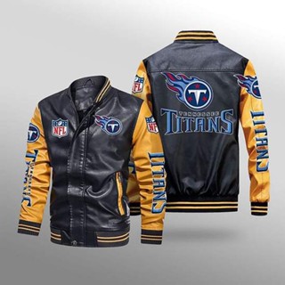 Nfl Titans Rugby Team Customized Jacket Long Sleeve Fleece Warm Stitching Color PU Leather Baseball Uniform Windproof Jacket