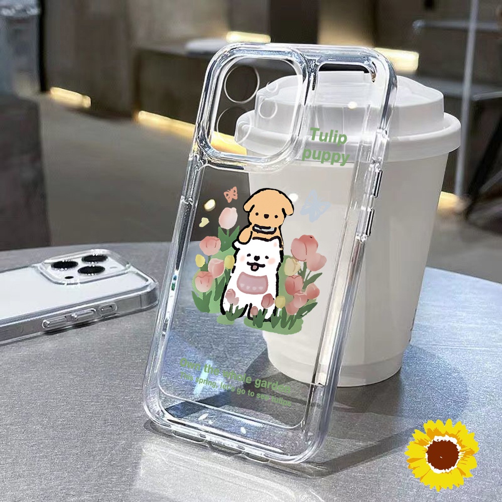 Space CLEAR TULIP Puppy ซิลิโคนโทรศัพท์สำหรับ iPhone 11 12 13 14 Pro 15 MAX 7 8 plus XS MAX XS SE 2020 กันกระแทก