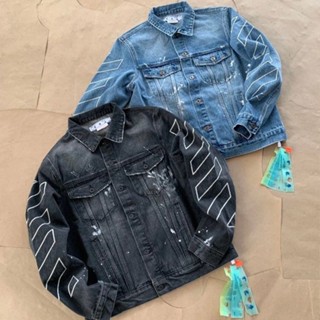 8PSA OFF WHITE embroidery arrow heavy work wash graffiti old denim jacket coat short coat