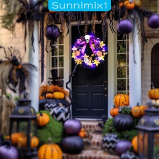 [Sunnimix1] พวงหรีดประตู รูปกะโหลก น่ากลัว พร็อพถ่ายรูป สําหรับตกแต่งปาร์ตี้ฮาโลวีน วันขอบคุณพระเจ้า