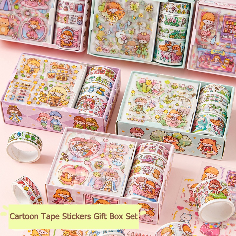ชุดสติ๊กเกอร์ เทปวาชิ ชุดกล่องของขวัญ สติกเกอร์ของขวัญ DIY อุปกรณ์เครื่องเขียน เทป สติ๊กเกอร์