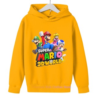 เสื้อกันหนาวแขนยาว มีฮู้ด พิมพ์ลายการ์ตูน Mario Bros แฟชั่นฤดูใบไม้ผลิ และฤดูใบไม้ร่วง สําหรับเด็กผู้หญิง และเด็กผู้ชาย