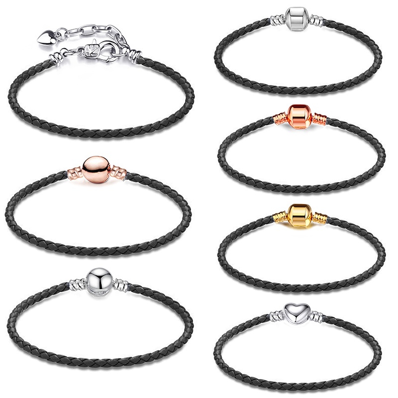สร้อยข้อมือหนัง ประดับลูกปัด สีดํา สไตล์คลาสสิก เหมาะกับผู้หญิง สําหรับทําเครื่องประดับ แฟนสาว DIY