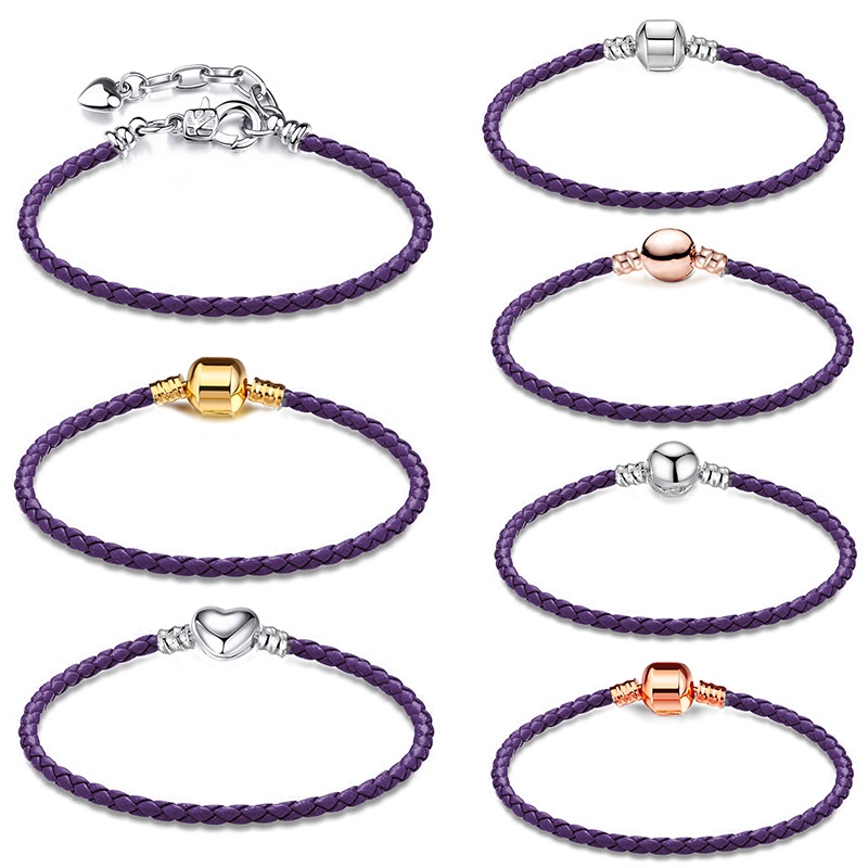 สร้อยข้อมือหนัง ประดับลูกปัด สีม่วง คุณภาพสูง แฟชั่นสําหรับผู้หญิง ขายส่ง
