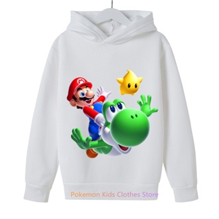 เสื้อกันหนาวแขนยาว มีฮู้ด ลายการ์ตูน Super Mario Bros แฟชั่นฤดูใบไม้ผลิ และฤดูใบไม้ร่วง สไตล์ฮาราจูกุ สําหรับเด็กผู้ชาย