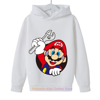 เสื้อกันหนาวแขนยาว มีฮู้ด พิมพ์ลาย Super Mario Bros สําหรับเด็กผู้ชาย และเด็กผู้หญิง อายุ 3-12 ปี