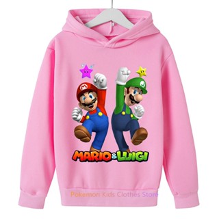 เสื้อกันหนาวแขนยาว มีฮู้ด พิมพ์ลายการ์ตูน Mario Bros แฟชั่นฤดูใบไม้ผลิ และฤดูใบไม้ร่วง สําหรับเด็กผู้หญิง และเด็กผู้ชาย