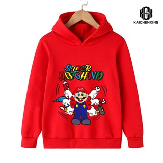 เสื้อกันหนาว มีฮู้ด ลายการ์ตูนอนิเมะ Super Mario สําหรับเด็กผู้ชาย และผู้หญิง 2023