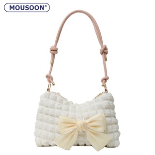 MOUSOON กระเป๋าสะพายไหล่สตรีสไตล์ตะวันตก Bowknot จีบเมฆใต้วงแขนกระเป๋า