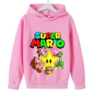 เสื้อกันหนาวแขนยาว มีฮู้ด ลายการ์ตูน Super Mario Bros แฟชั่นฤดูใบไม้ผลิ และฤดูใบไม้ร่วง สไตล์ฮาราจูกุ สําหรับเด็กผู้ชาย