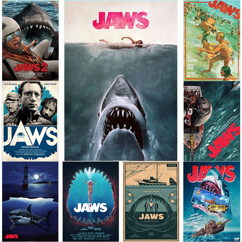 โปสเตอร์ผ้าใบภาพยนตร์ Unframed Jaws | ศิลปะผนัง Sci-Fi สยองขวัญย้อนยุค HD | ห้องนั่งเล่นและตกแต่งห้องนอน