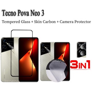 3 in1 Tecno Pova Neo 3 Pova 5 4 Pro 3 Neo 2 Spark 10 Pro ฟิล์มกระจกนิรภัย แบบเต็มจอ และตัวป้องกันเลนส์กล้อง