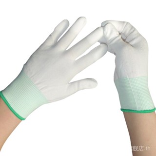 pu finger-coated gloves Palm-coated rubber thin white nylon breathable wear-resistant protective gloves labor protection gloves work QFE5