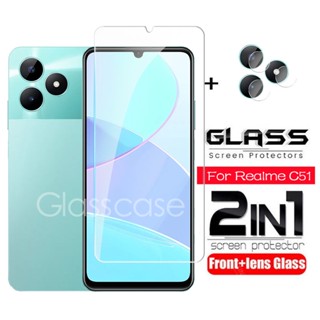 2 In 1 ฟิล์มกระจกนิรภัยกันรอยหน้าจอ และเลนส์กล้อง สําหรับ Realme C51 2023 Realme C51 C53 C55 C 51 C 53