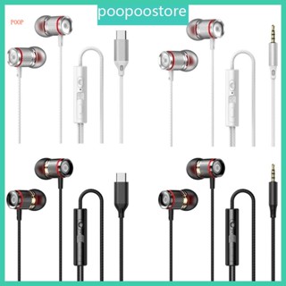 Poop ชุดหูฟังไมโครโฟน Type C HiFi เสียงเซอร์ราวด์ 3 5 มม. สําหรับเล่นเกม