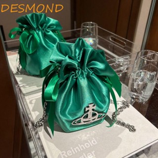 Desmond Saturn กระเป๋าสะพายข้างแฟชั่น Desig Mini Drawstring Bag, Sweet Silk Alloy Chain Lipstick Makeup Bag Travel