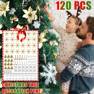 120 ชิ้น/เซ็ตต้นคริสต์มาสแขวนเครื่องประดับ Glitter ทองดอกไม้ชุดจี้สำหรับ Home Xma Party เกล็ดหิมะระฆังตกแต่ง MOLISA