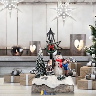 13 ซม.คริสต์มาสฉากหมู่บ้าน Xmas Tree Snowman เรซิ่นเครื่องประดับ LED Light Animated Street โคมไฟ Miniature รูปปั้นตกแต่ง MOLISA