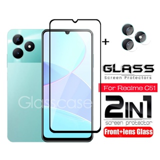 2 in 1 ฟิล์มกระจกนิรภัยกันรอยหน้าจอ และเลนส์กล้อง สําหรับ Realme C51 2023 Realme C51 C53 C55 C 51 C 53 Nfc