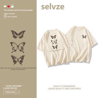 Selvze (พร้อมส่งจากกรุงเทพ มาใน 3 วัน) เสื้อยืดแขนสั้น พิมพ์ลายผีเสื้อ สวยงาม เรียบง่าย T0521