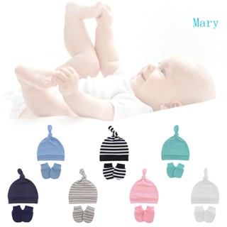 Baby Anti-scratching Gloves Knotted Hat Set Newborn Mittens Warm Beanie Cap Kit