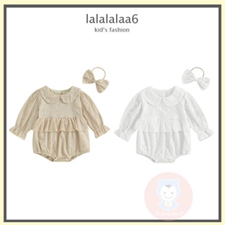 Laa6- ชุดรอมเปอร์ แขนยาว คอตุ๊กตา แต่งลูกไม้ พร้อมที่คาดผม สําหรับเด็กผู้หญิง