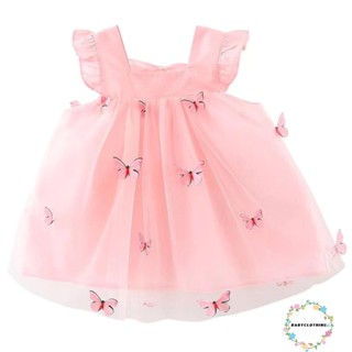 Babyclothes- ชุดเดรส คอสี่เหลี่ยม แขนพอง ลายผีเสื้อ 3D แฟชั่นฤดูร้อน สําหรับเด็กผู้หญิง