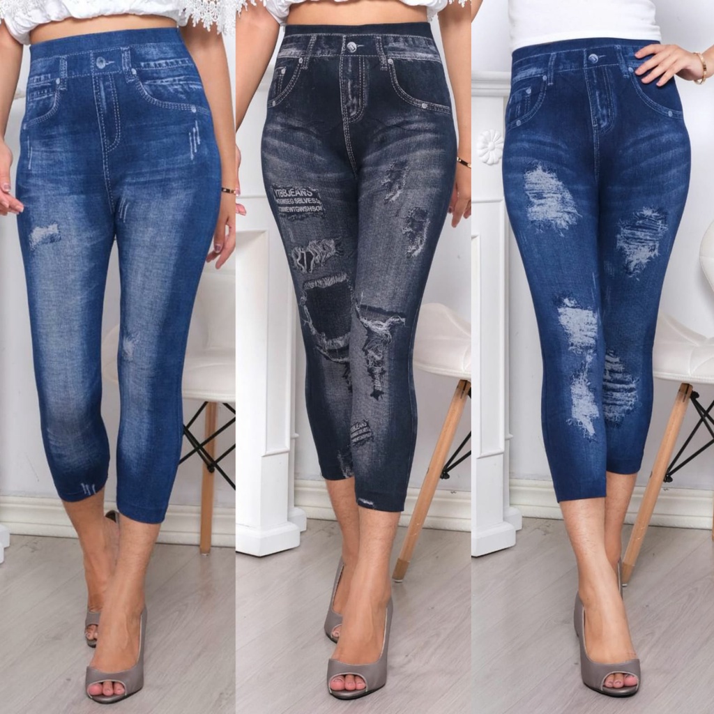 IMPORTED 7/8 JEANS LEGGINGS / TORN JEANS LEGGINGS (NOT SHOW-THROUGH)