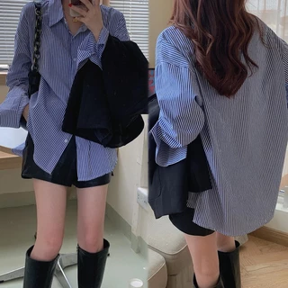 CHILI.KOKO❤️ส่งเร็วจากไทย*เสื้อเชิ้ตแขนยาว ลายทาง สไตล์เกาหลีสุดๆ#W261