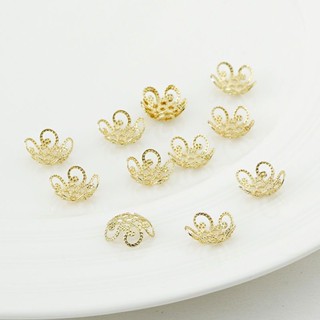 [Receptacle Accessories] ลูกปัดทองคํา 14K ลายดอกไม้ กลวง ทรงหลวม สําหรับทําเครื่องประดับ สร้อยข้อมือ DIY